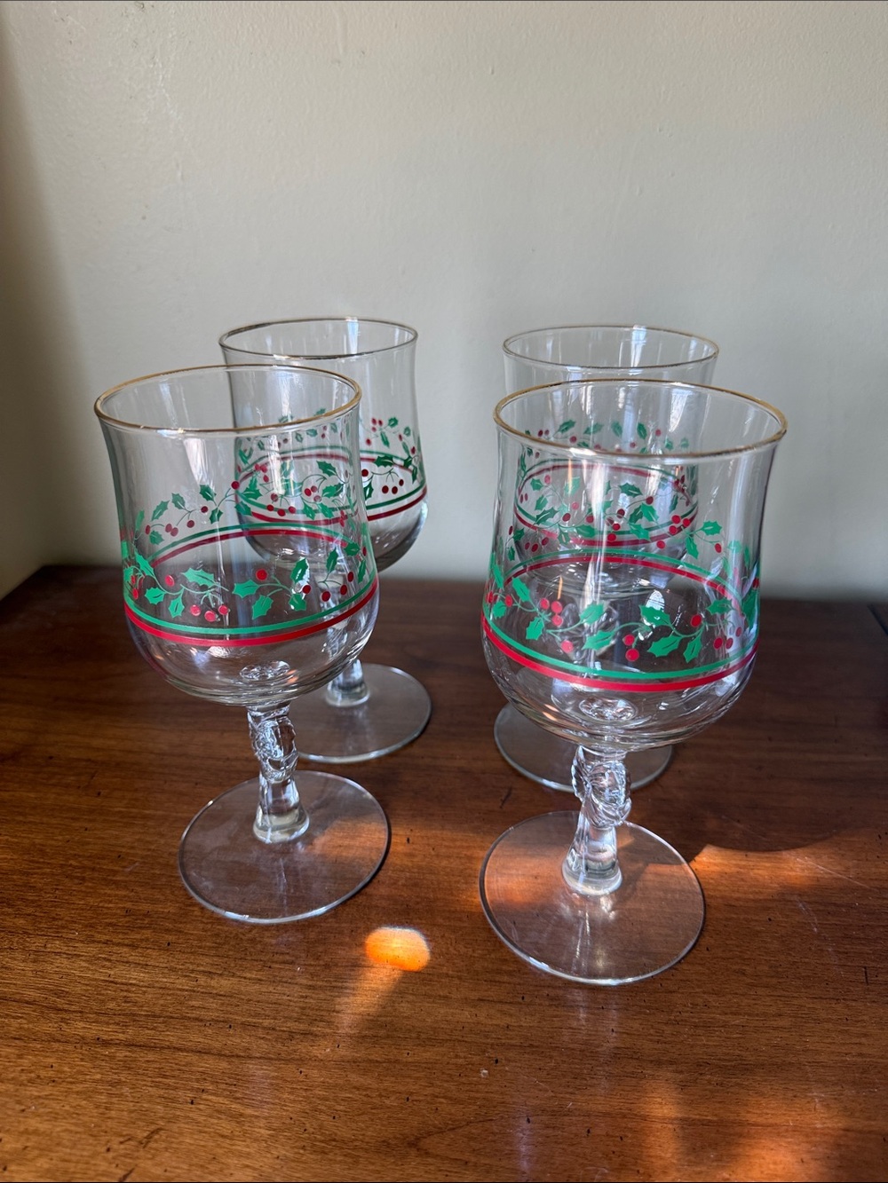 Libbey Arby’s Festive Red, Green & Gold Glass Goblets - Set of 4